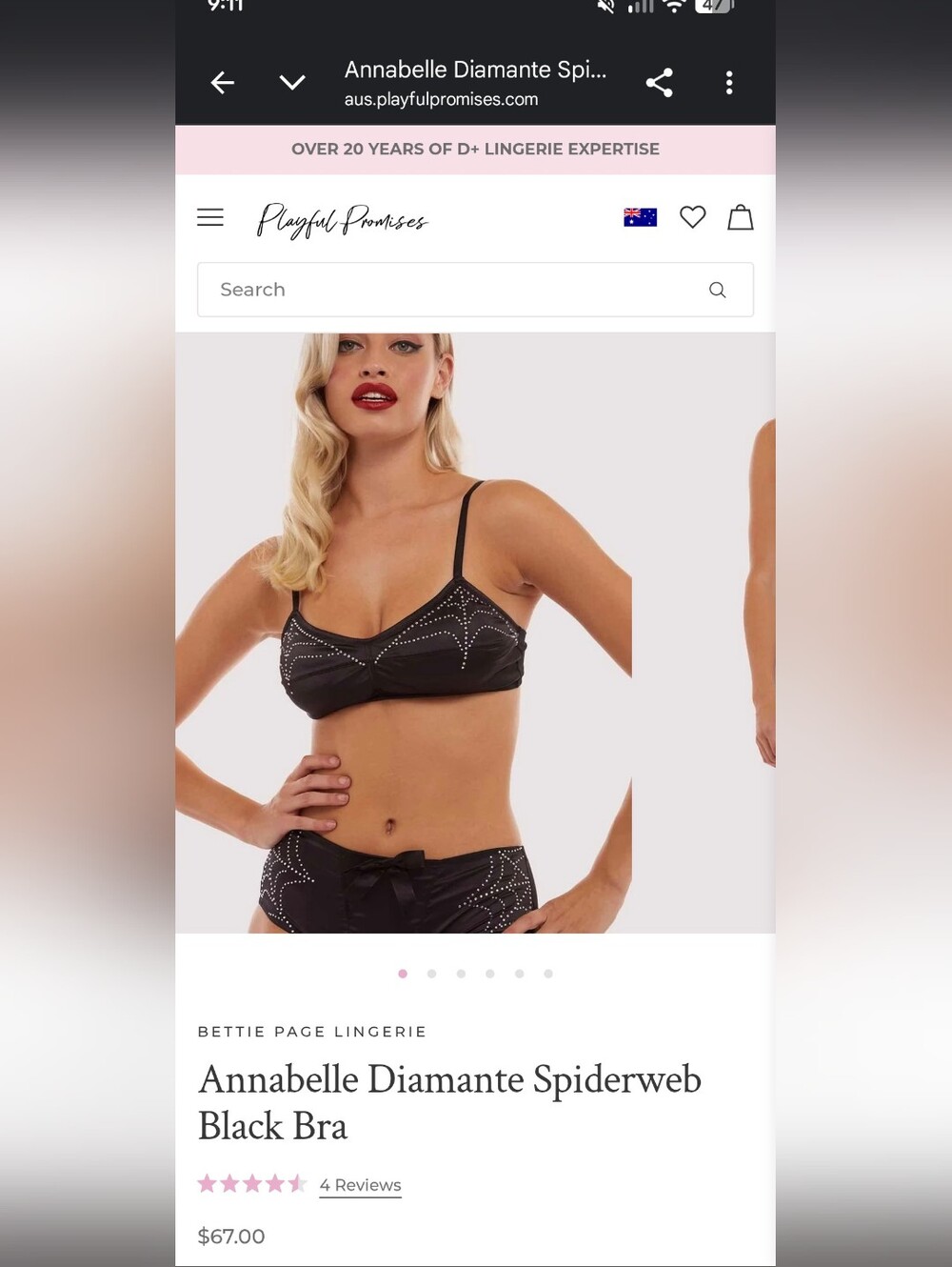 Playful Promises Bettie Page Annabelle Diamante Spiderweb Bralette - Size 10